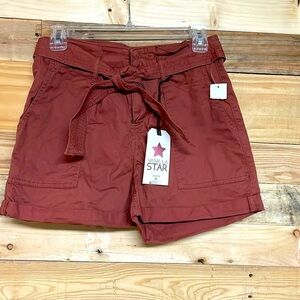 Vanilla Star size small high-rise rust color bag shorts with pork chop pockets